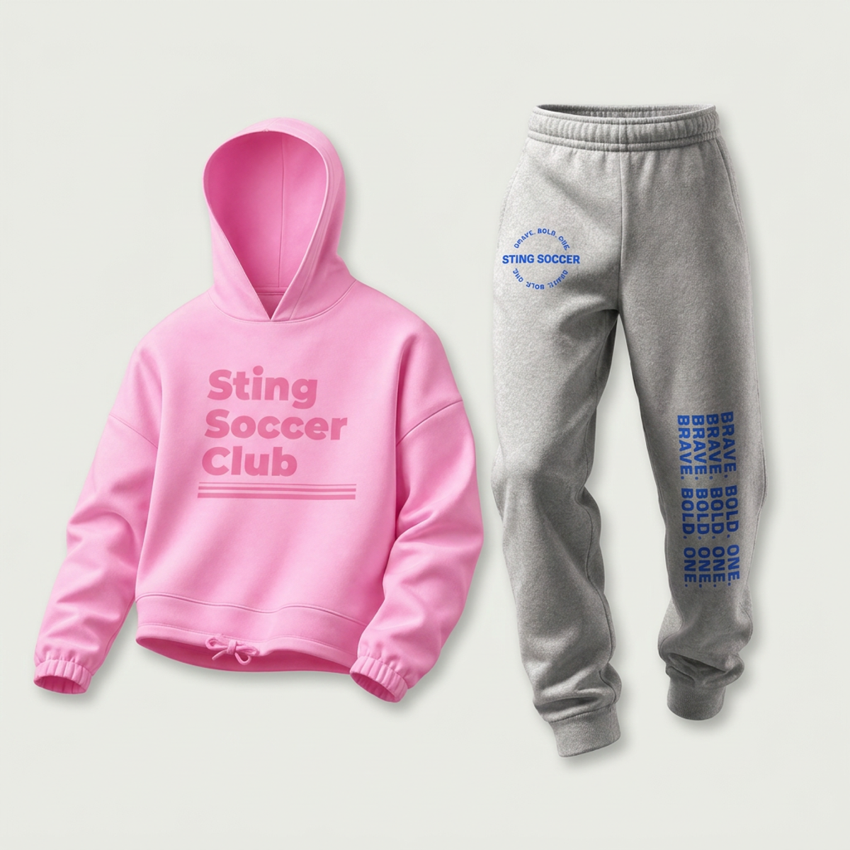 Sting Soccer Club youth travel bundle with pink hoodie and gray sweatpants