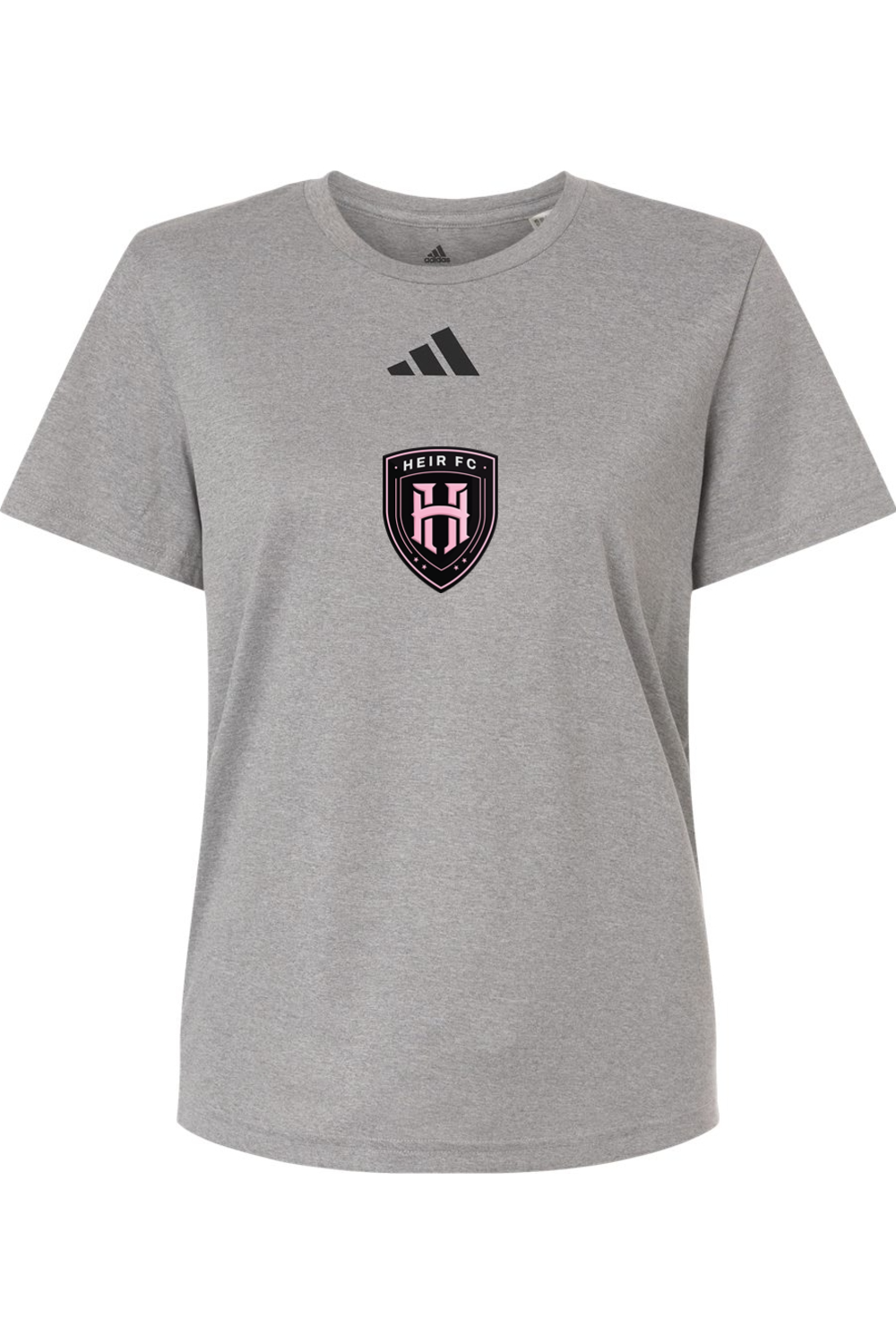 Gray t-shirt with Adidas logo and Heim FC emblem on a white background