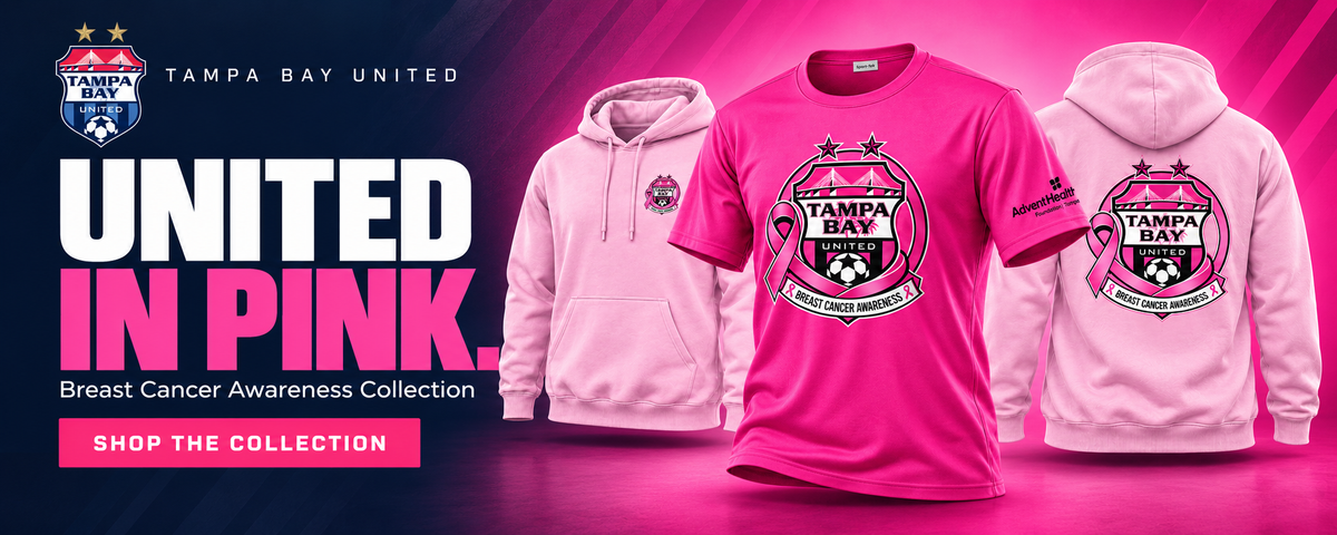Tampa Bay United United in Pink collection banner featuring pink apparel