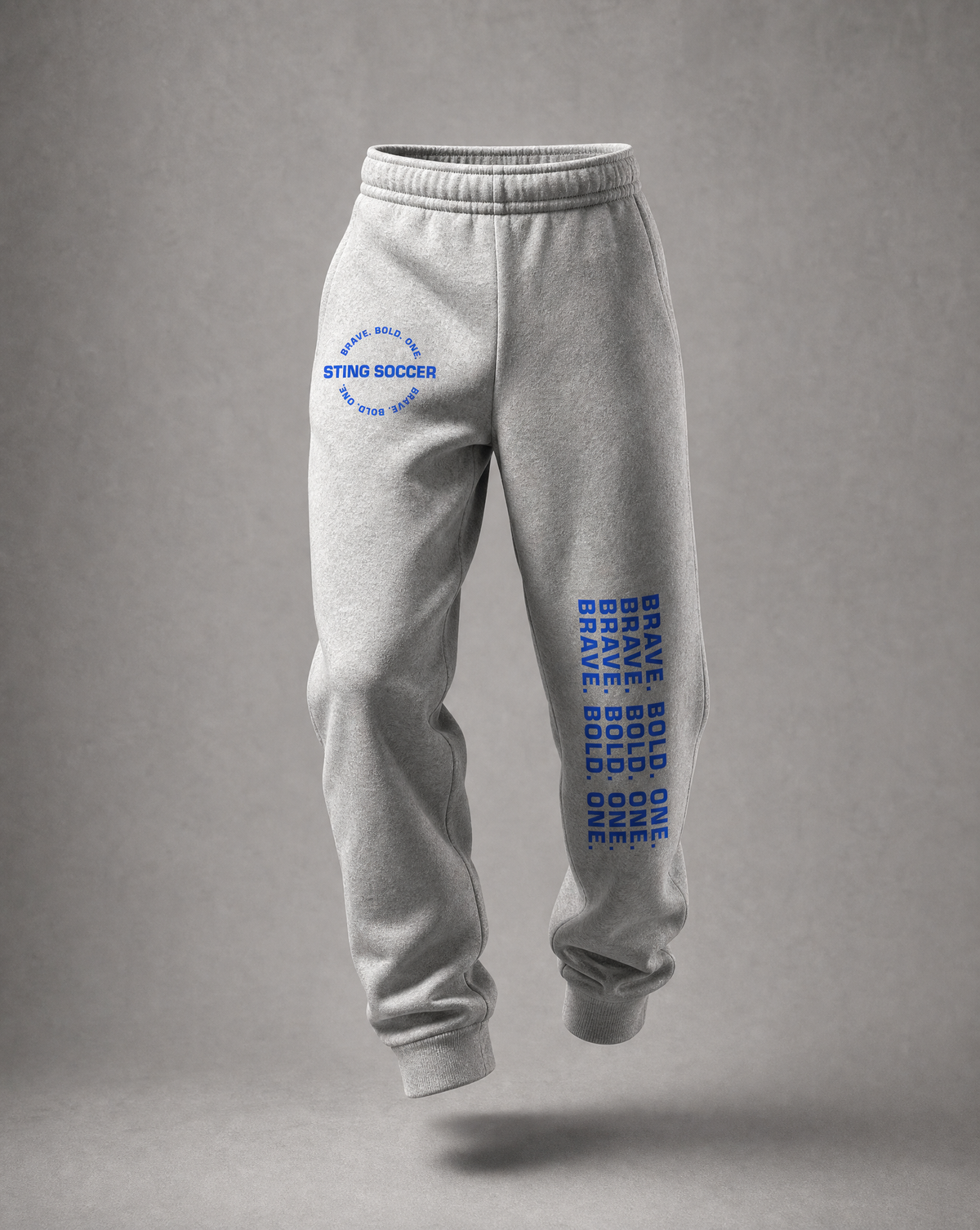 Sting Soccer Club youth gray travel sweatpants, front view