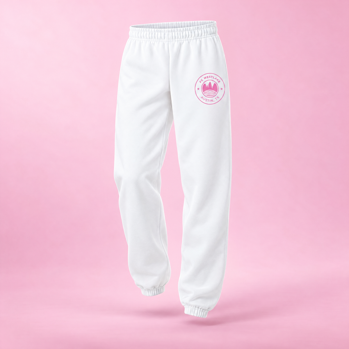FC Westlake adult white crest sweatpants, front view