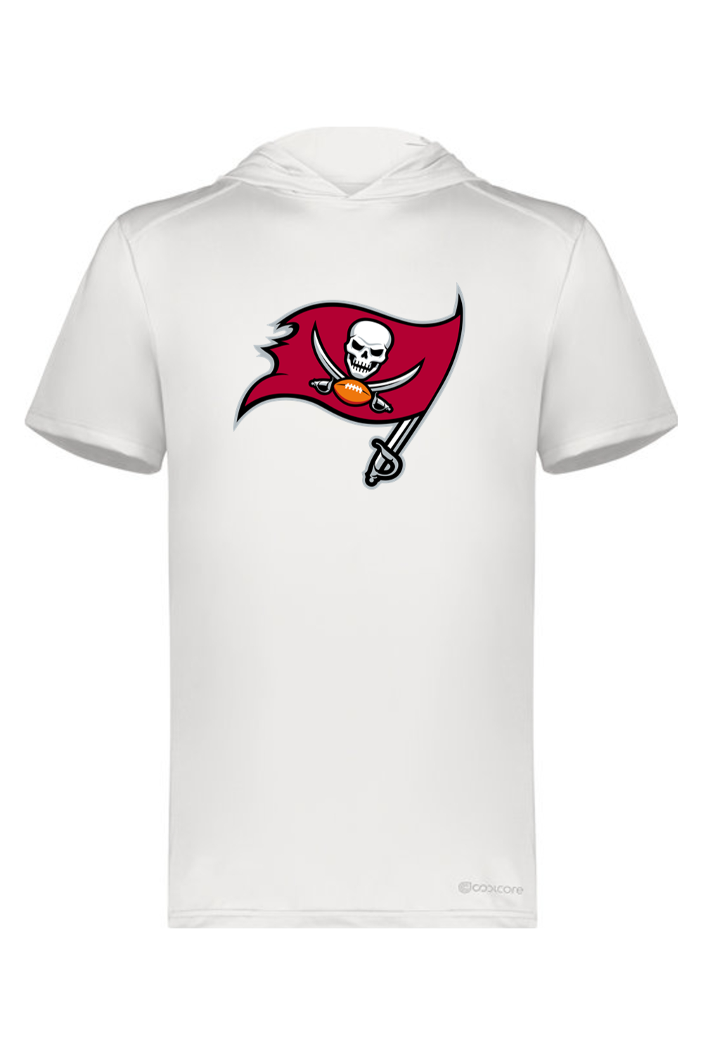 Bucs Football Holloway Coolcore short-sleeve hoodie in white, front view