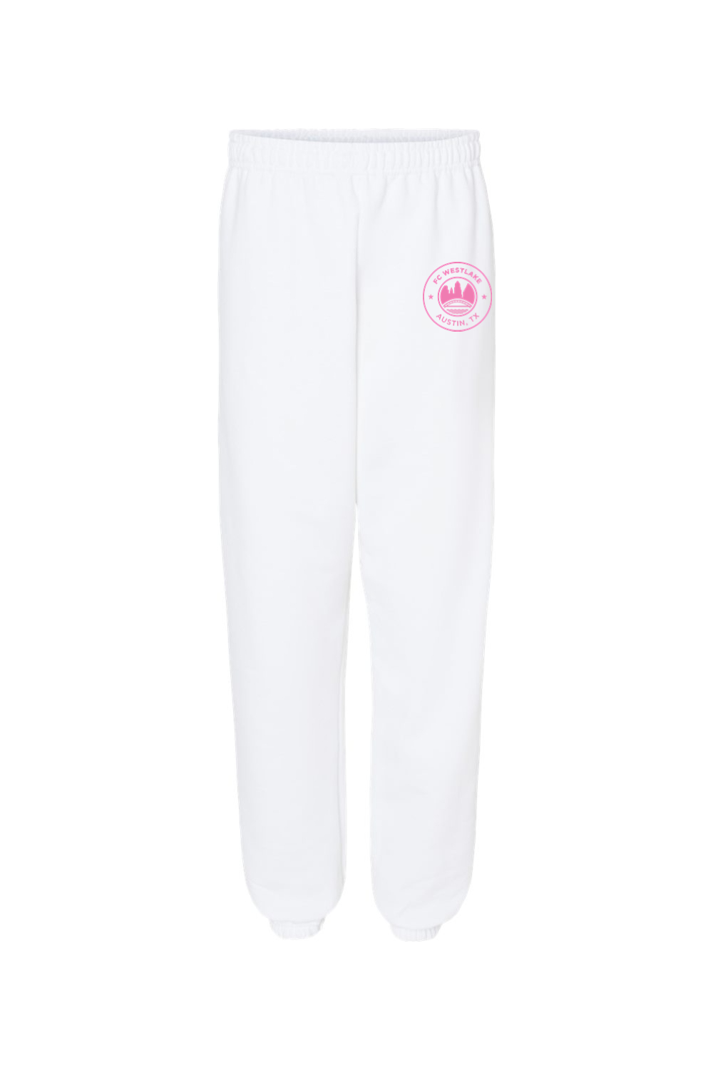 FC Westlake adult white crest sweatpants, front view